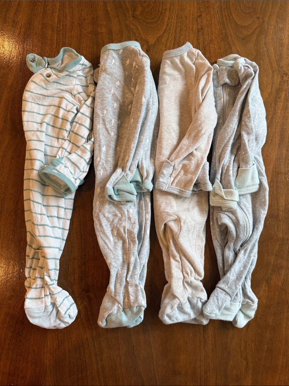 cloud island Gray and Mint Stripe Baby Footie One-Piece bundle of 4